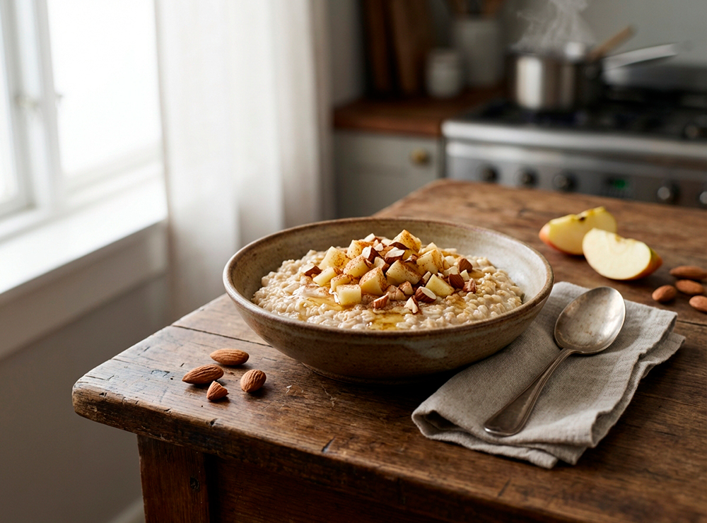 Havregrød med Æble & Mandler (Oat Porridge with Apple and Almond)