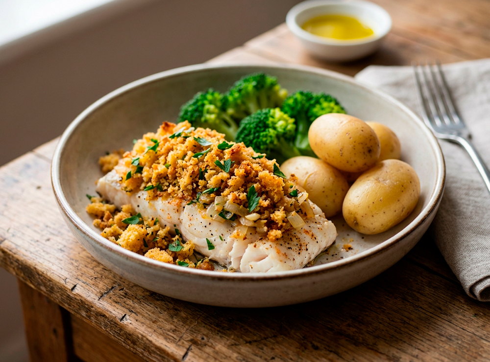 Pescada com broa ( Hake with Cornbread)